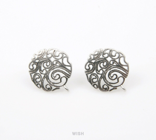 Paisley Stud Earrings in Matte Rhodium, Round Paisley Earrings