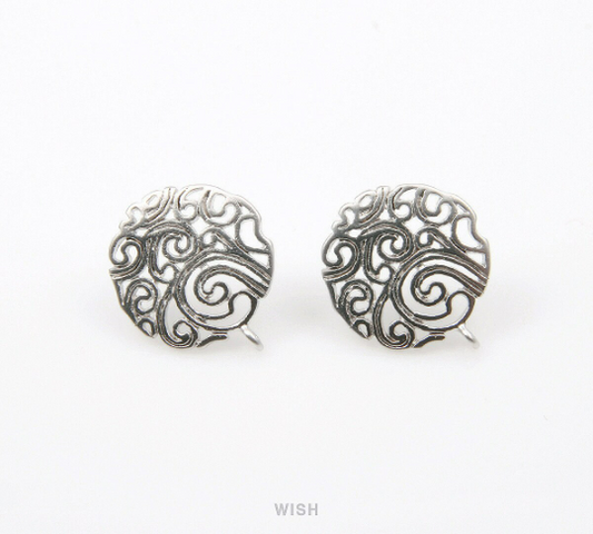 Paisley Stud Earrings in Matte Rhodium, Round Paisley Earrings