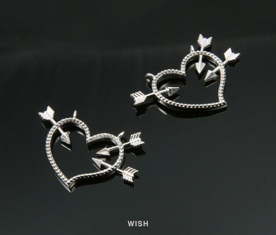 Cupid Hearts Pendants in Rhodium, Heart and Arrow Necklace Charm/ MRH-005-P